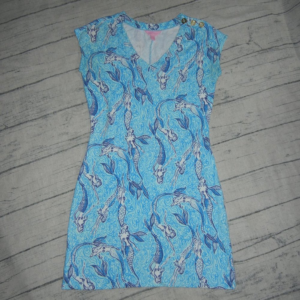 Lilly Pulitzer Hayley Dress Spa Blue in Nice tail mini Mermaids